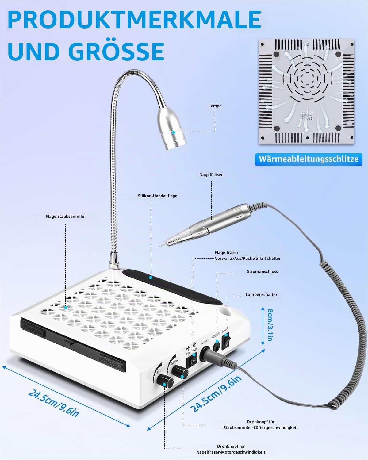4-in-1 Nagelmaschine 30000 U/min mit Staubsauger LED & Armauflage