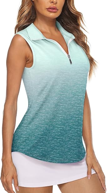 Koscacy Womens Sleeveless Golf Tennis Polo Shirts Zip Up Dry Fit Workout Tank Tops Athletic Shirt