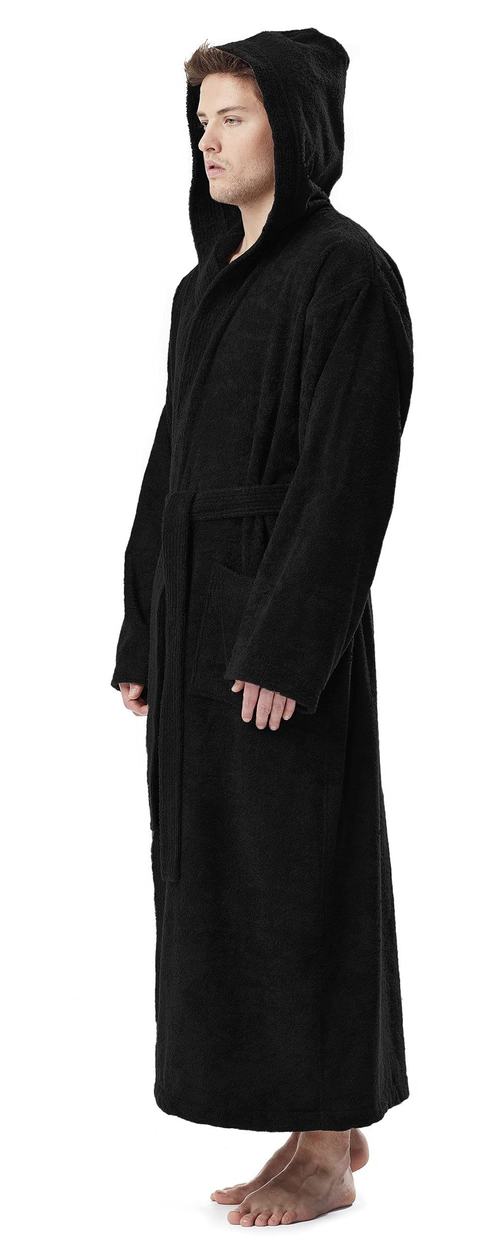 Arus Accappatoio da uomo con cappuccio, lunghezza al polpaccio o alla caviglia, 100% cotone spugna (380 g/m²) certificato OEKO-TEX