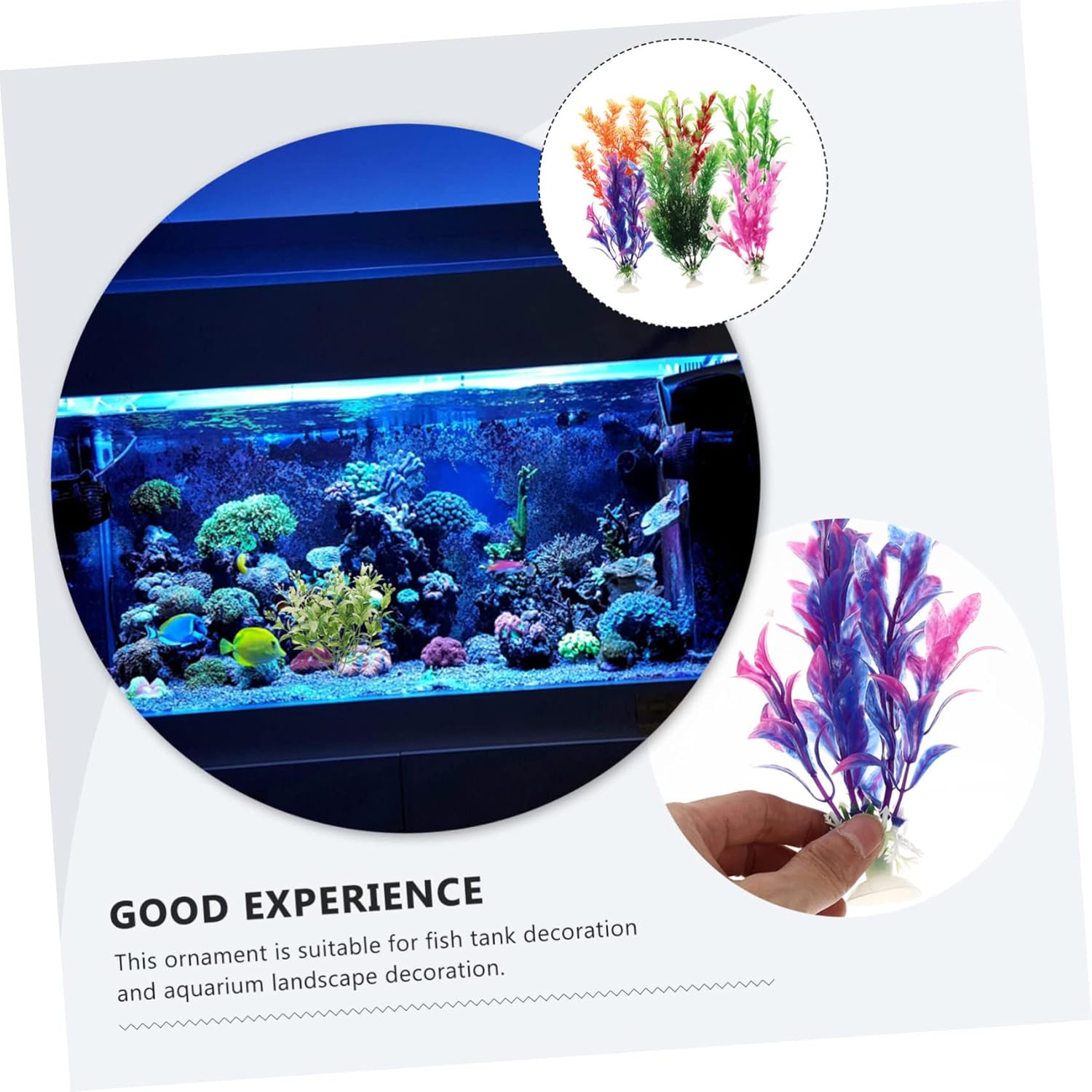 Angoily 30pcs Vivid Faux Plants for Aquarium Decor Wear-Resistant Lightweight Easy to Maintain for Fish Tank and Desktop Decoration Mixed Cups