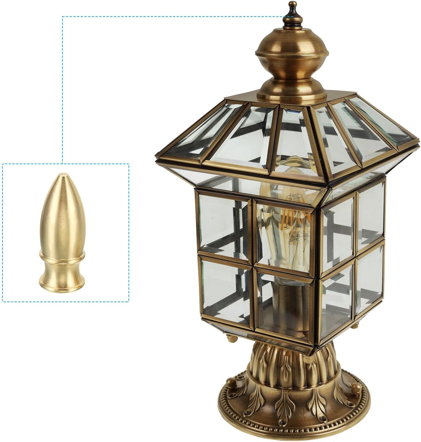 PATIKIL 1.6" Tall Brass Lamp Finials Cap Knob, 2 Set Lamp Screw Holder Tapped 1/4-27 for Table and Floor Lamp Shade Decorations Top