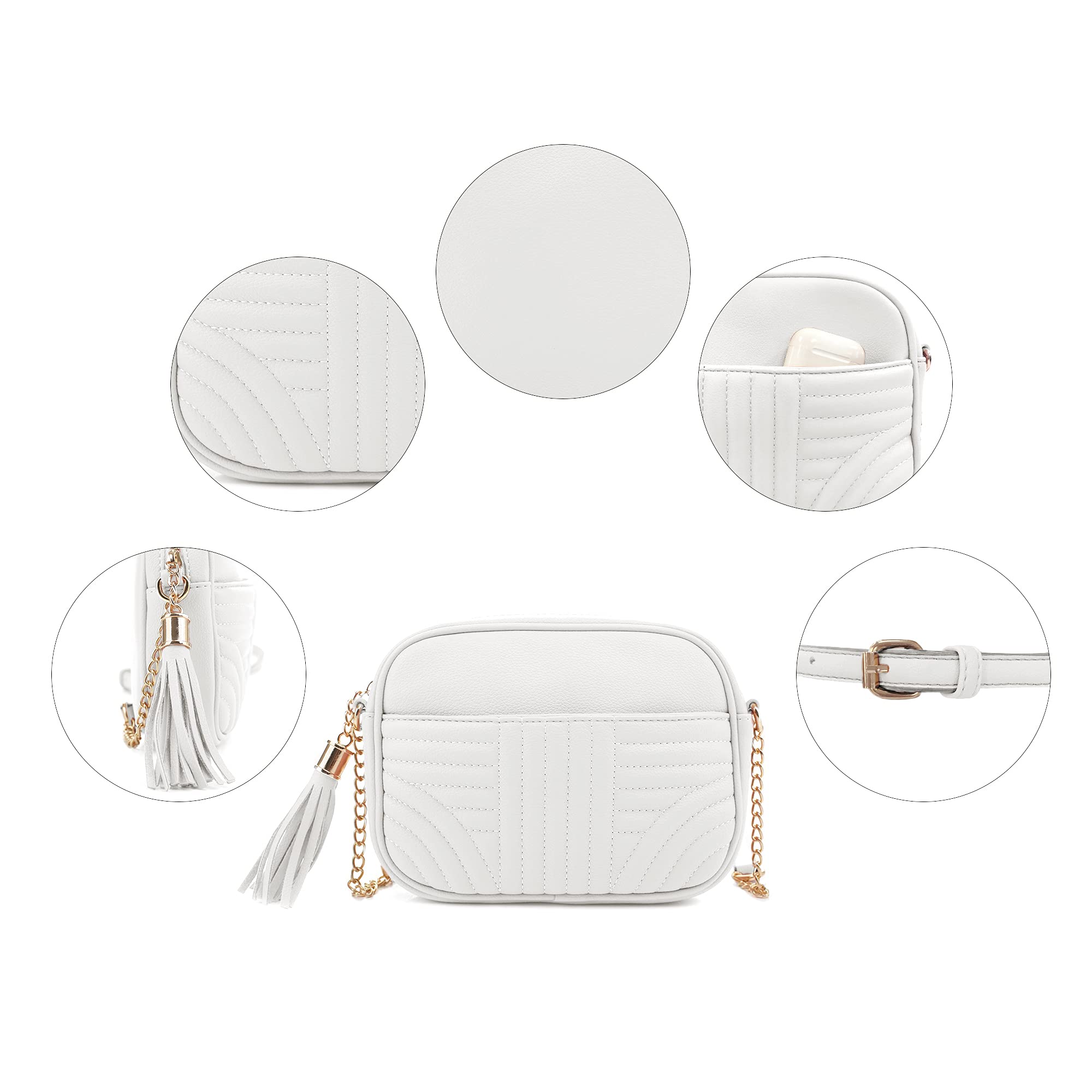 Evve Borsa a tracolla trapuntata da donna, elegante borsa per fotocamera con nappa, leggera e di medie dimensioni