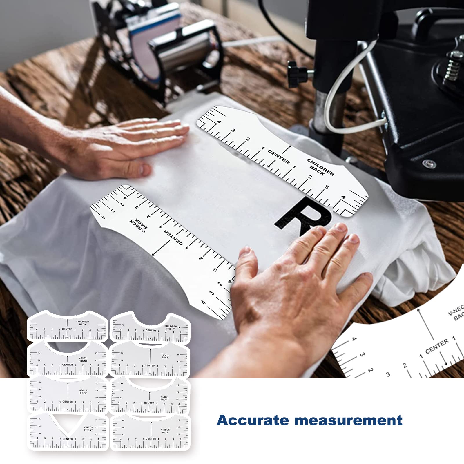 Set 8 Righelli Allineamento T-Shirt + Metro - Strumento Centraggio Per Serigrafia E Fai Da Te