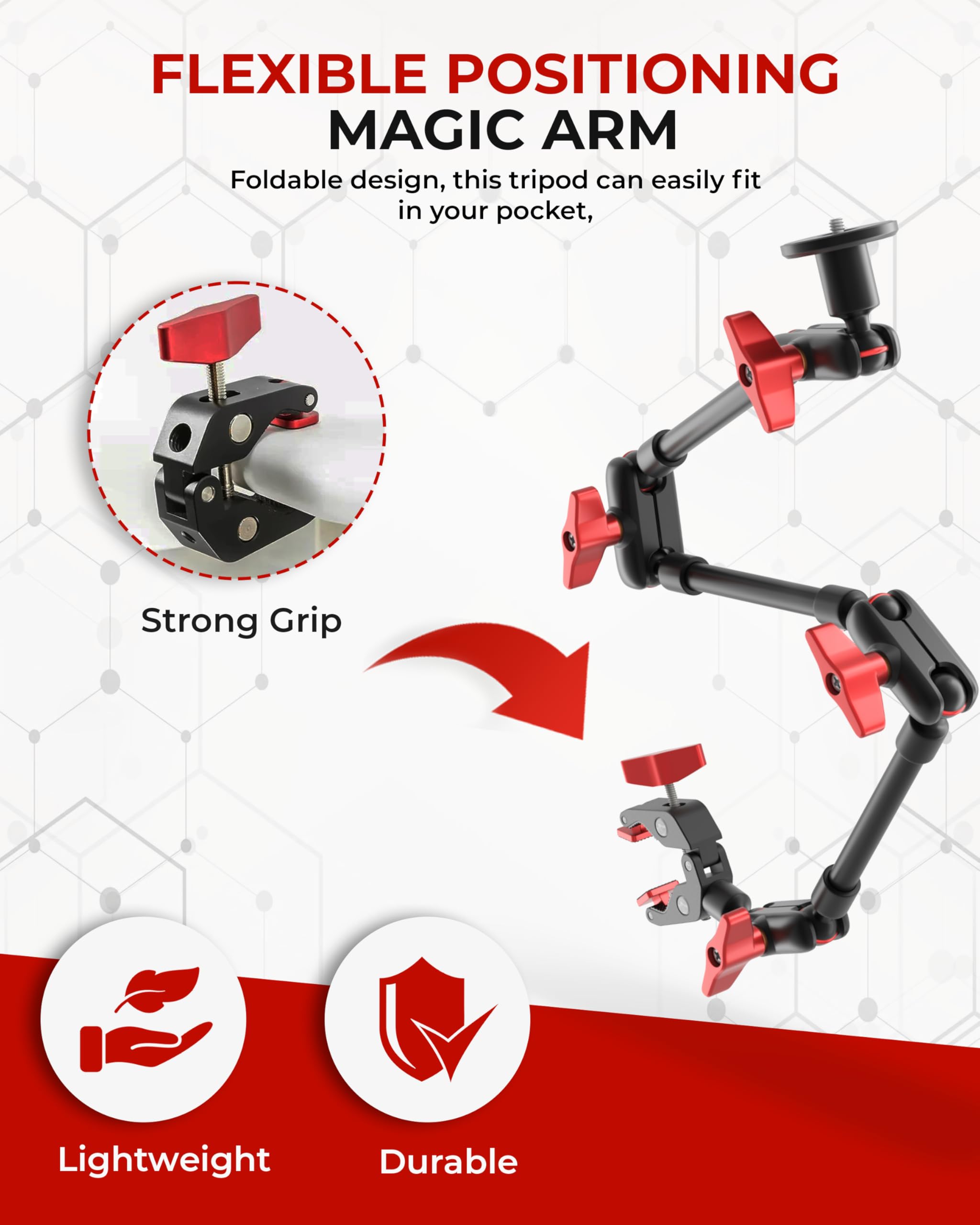 Bras articulé en métal 81,3 cm pour appareil photo reflex, super clip, 1 kg, vis 6,35 mm