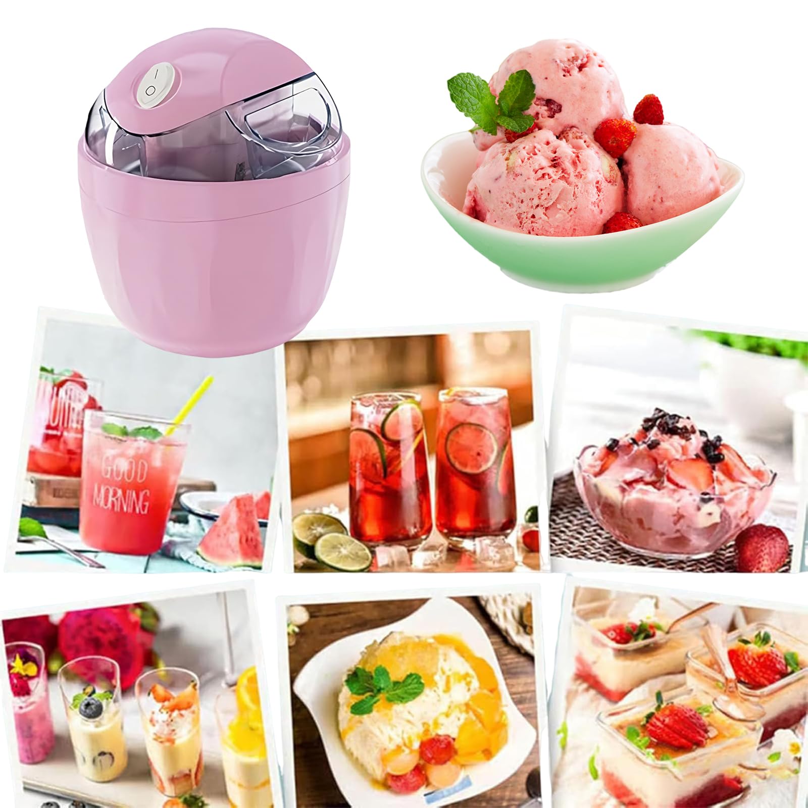 Mini-Eiscreme-Maschine, DIY-Personal-Eiscreme-Maker in nur 15 Minuten, Edelstahl-Eismaschine für hausgemachtes Softeis, Sorbet, Frozen Joghurt, Küchenzubehör (Rosa - EU-Stecker)