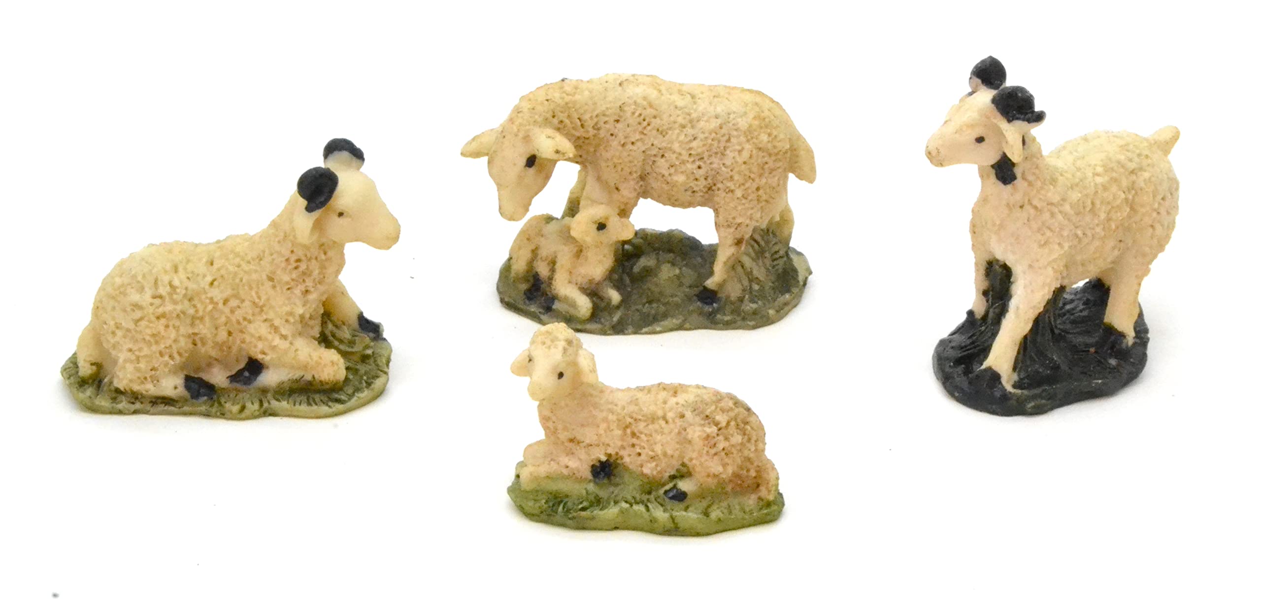 Better With Friends Men's Dirty White 4 X Sheep Rams And Lambs Christmas Figurines 6 Cm Set Of Nativity Scene Figures Animals Birth Of Jesus 3 Kings Nativity Crafts God Accessories For Scale Models