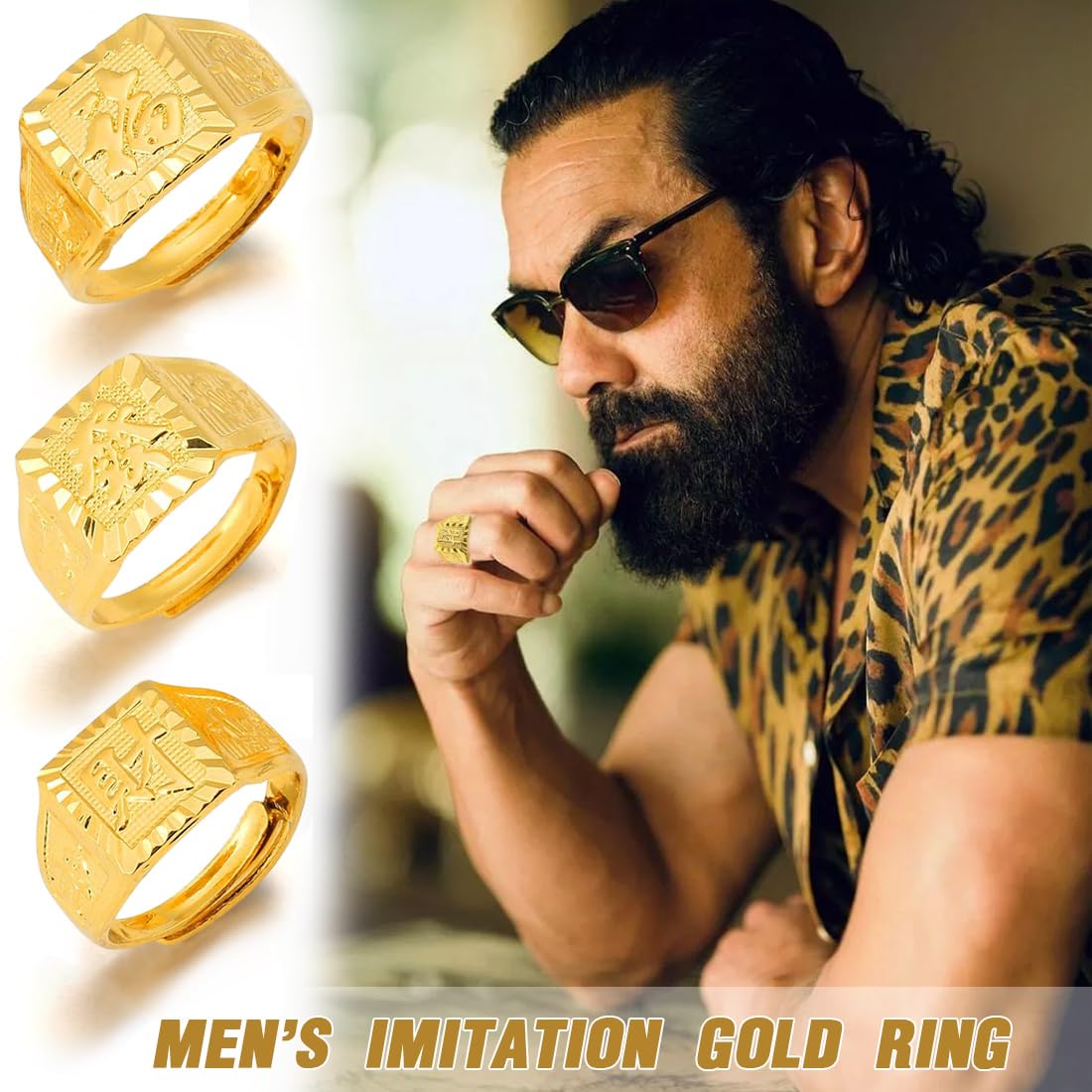 Alianza Hombre JewelryWe Anillo Sello Ajustable Hombre: Juego De Anillos  Pulgar De Oro Abierto Suerte Fortuna De Cobre Para Caballero Hipoalergénico  Antialérgico 4 Piezas - Para Uso Diario Ocio Regalo Alianzas Boda, image size:1100x1100