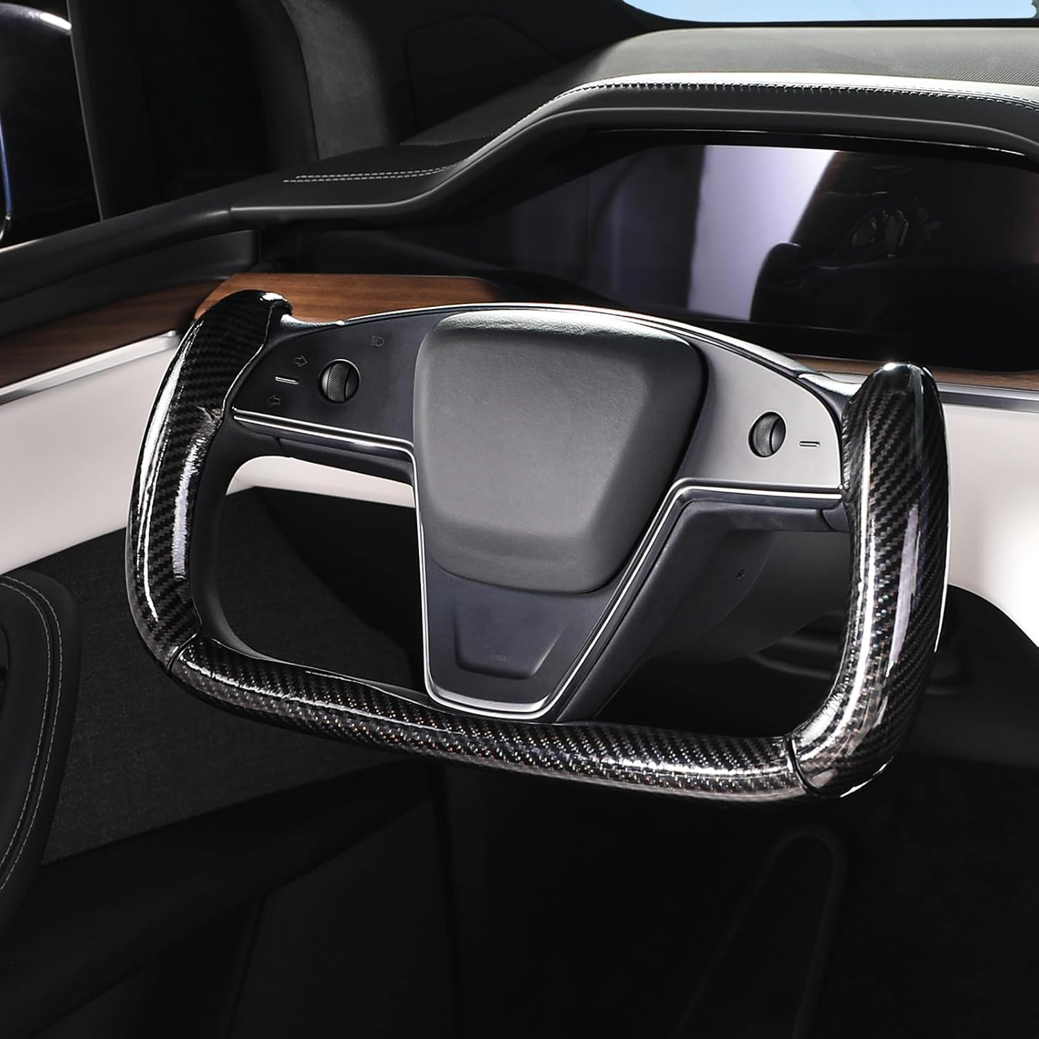 Steering Wheel Cover for Tesla Yoke Steering Wheel Cover Customzied for Tesla Model S 2021-Present/Model X 2021-Present Accessories,Anti-Slip,Comfortable Grip,Breathable,Bright Black