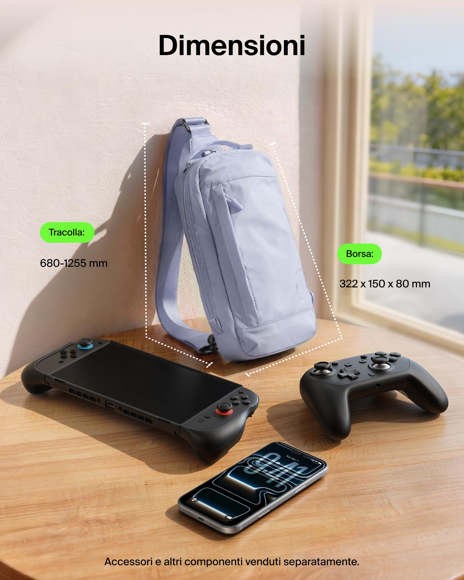 Belkin Gaming Borsa per Nintendo Switch 2 Protettiva da Viaggio - Viola | Borsa Crossbody, Custodia Protettiva da Trasporto per Accessori Console, Interno Morbido, Leggera, 10 Slot per Schede Giochi