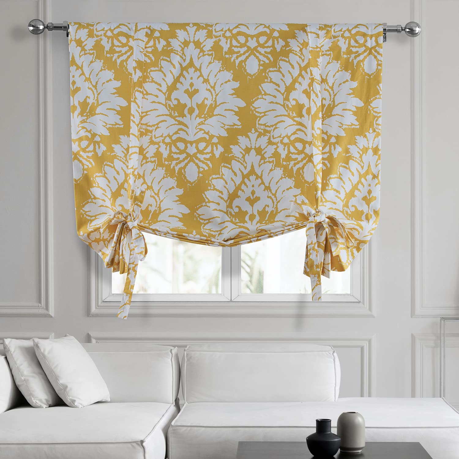 HPD Half Price Drapes Room Darkening Tie Up Curtains 46 X 63 Inch Lacuna Printed Cotton Window Roll Up Balloon Curtain for Living Room, Kitchen PRTW-TUD46A-63 (1 Panel), Lacuna Sun