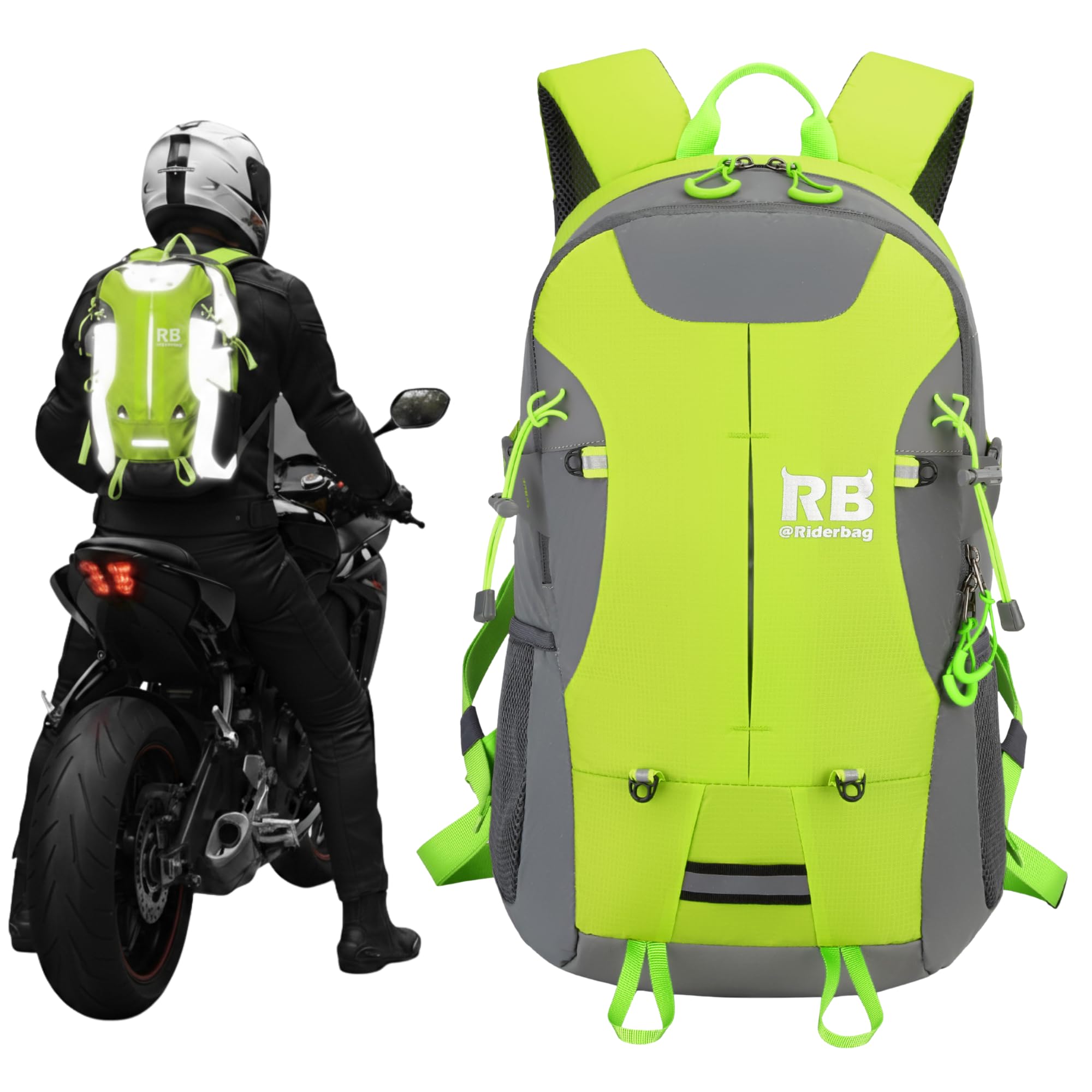 riderbag Reflective Motorcycle Backpack, Lightweight Laptop Backpack for Motorcyclists, Bicycle Safety in the Dark, Motorcycle Backpack with Protector