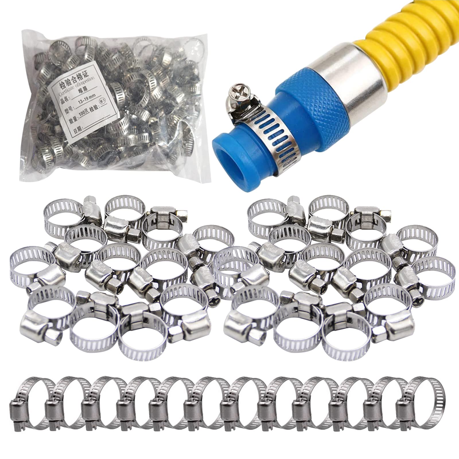 100 Pièces Collier De Serrage Inox 13-19mm - Ajustable Tuyaux Et Durites