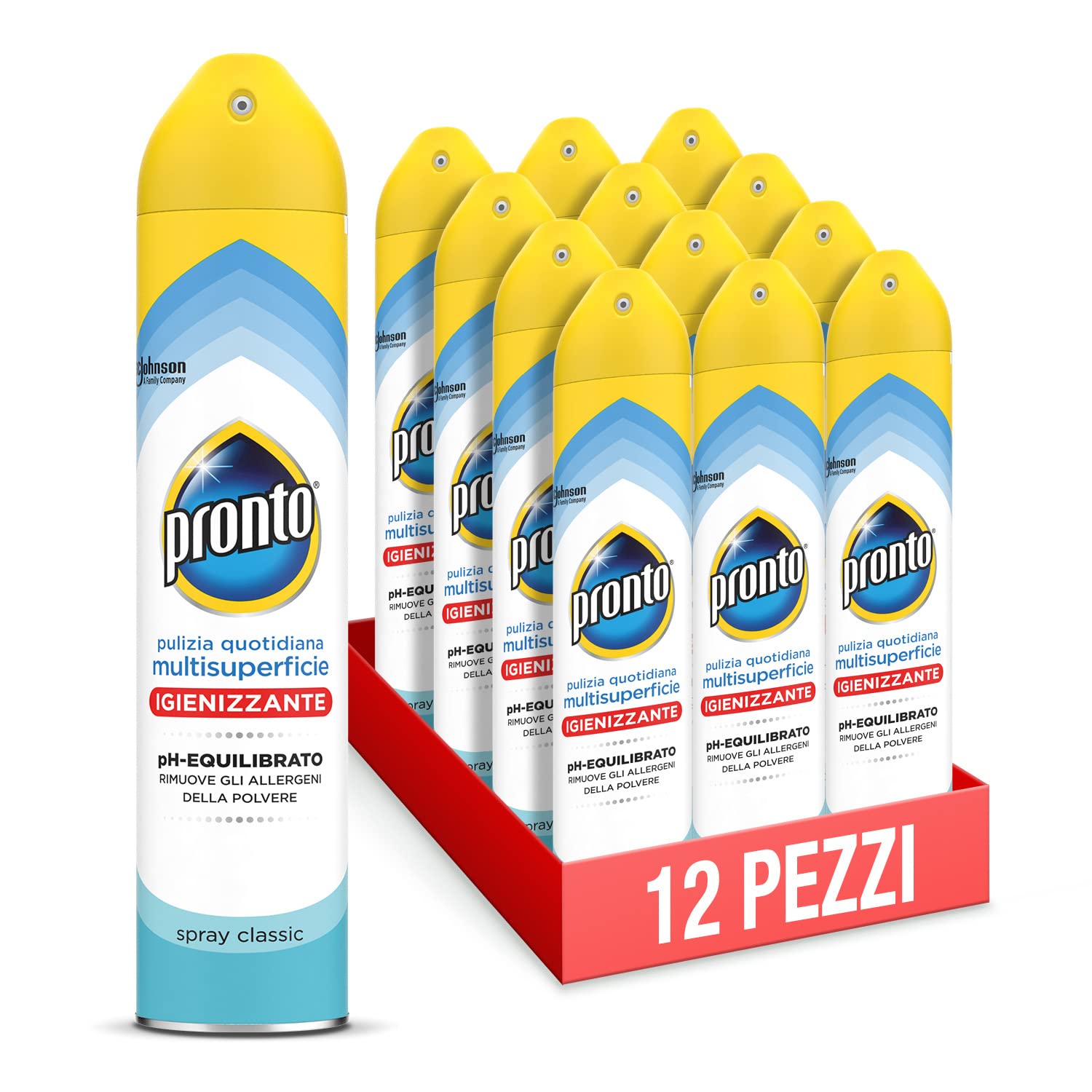 Pronto Spray Multisuperficie Igienizzante - Formula con pH-equilibrato, Formato Scorta da 12 Pezzi da 300ml