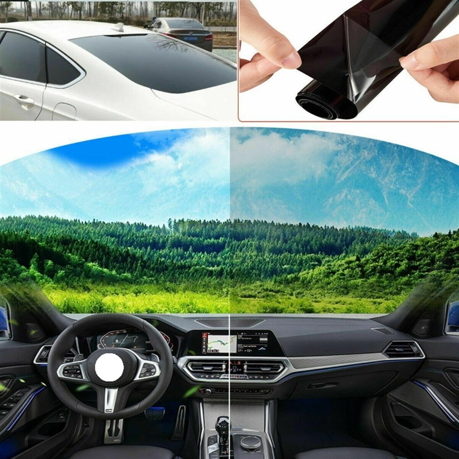 Auto Schutz Carbon Folie, Nano-Autofensterfolie, Wärmedämmung, UV-Schutz, Selbstklebender Sonnenschutz USO apto para Autos(35,50x300cm)