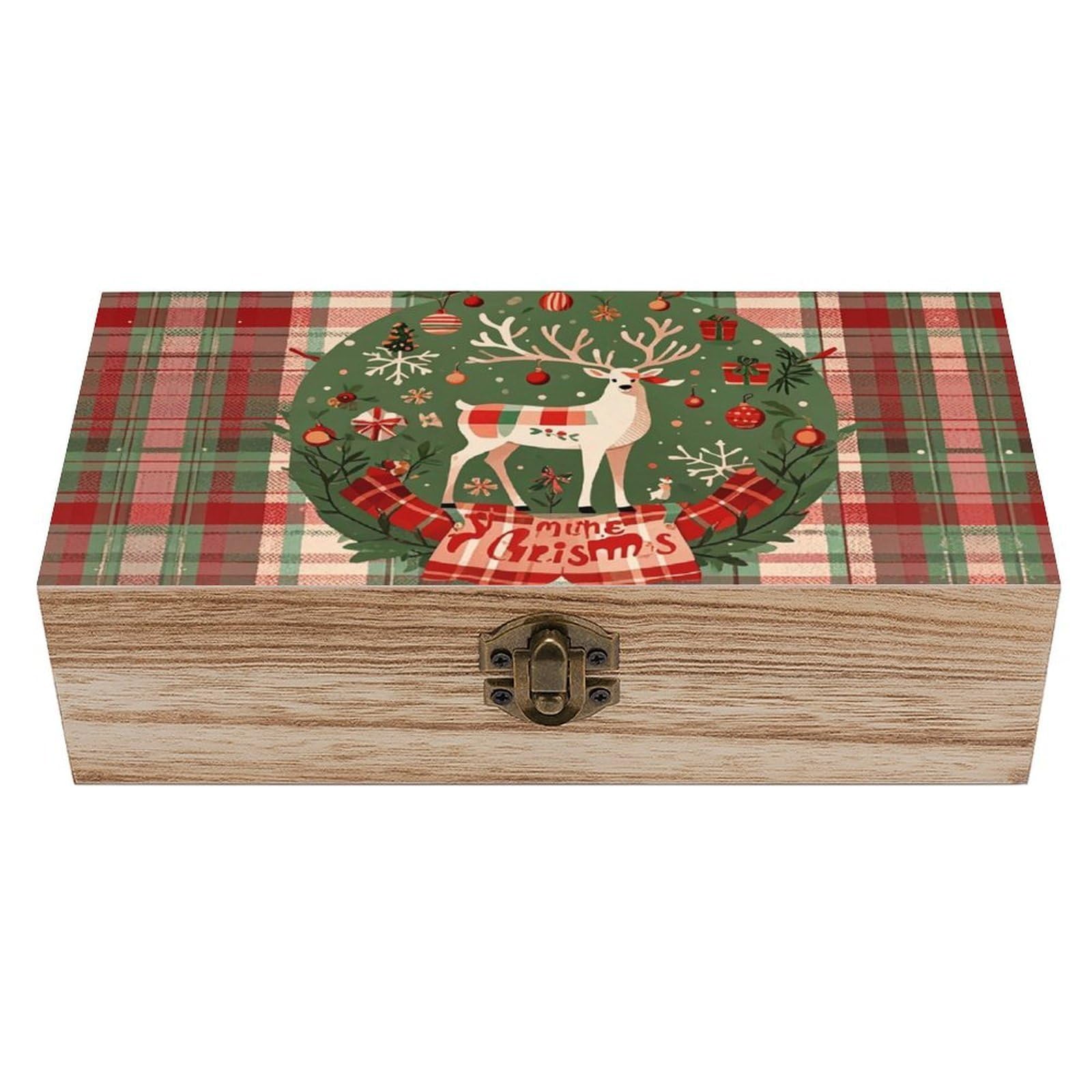 FekiLoot Christmas Wildlife Wooden Keepsake Box Decorative Wood Storage Organizer with Hinged Lid Large Handmade Boxes Wedding Memory Treasure Box for Jewelry Photos Stamps Crafts