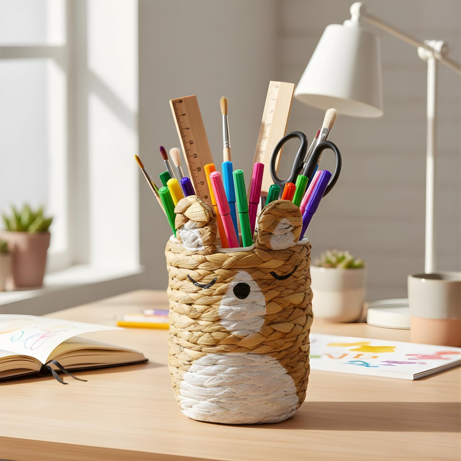 Cute Animal Woven Basket Organizer - Decorative Corgi Makeup Brush Holder-set of 4