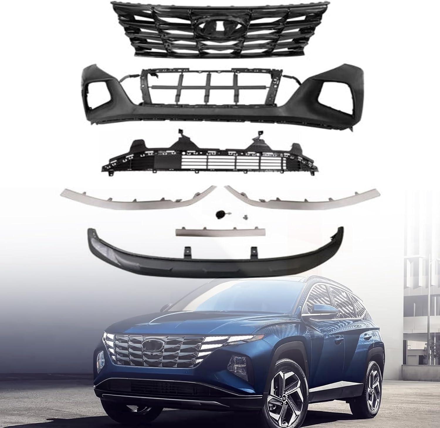 YHB Complete Front Bumper Cover Grille Kit For 2022 2023 2024 Hyundai Tucson - Full Front Bumper Set