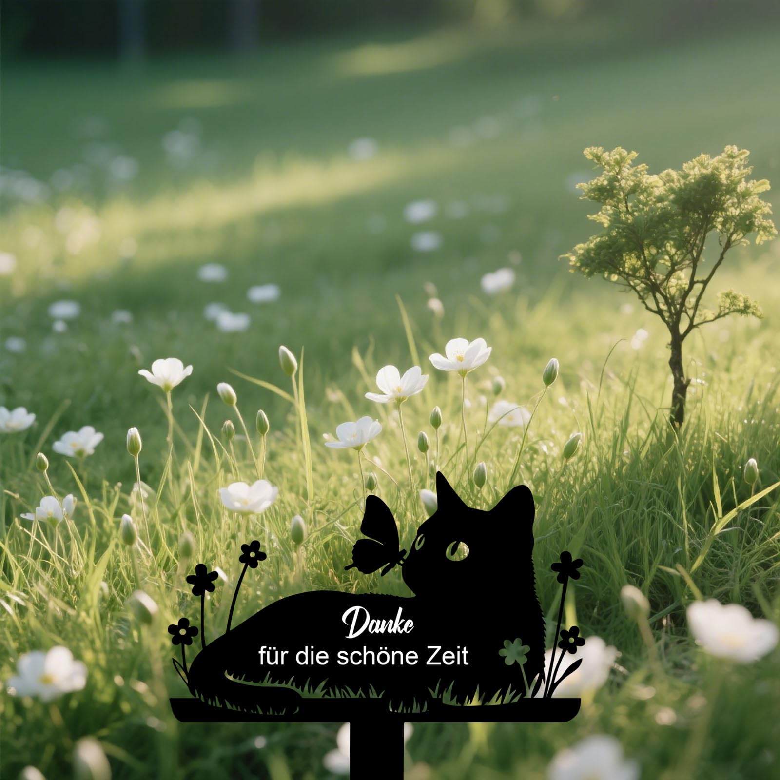 Grabstein Katze für Draußen,grabschmuck Katze wetterfest,gartenstecker,gedenktafel,Edelstahl grabstecker 25cm (Katzen)