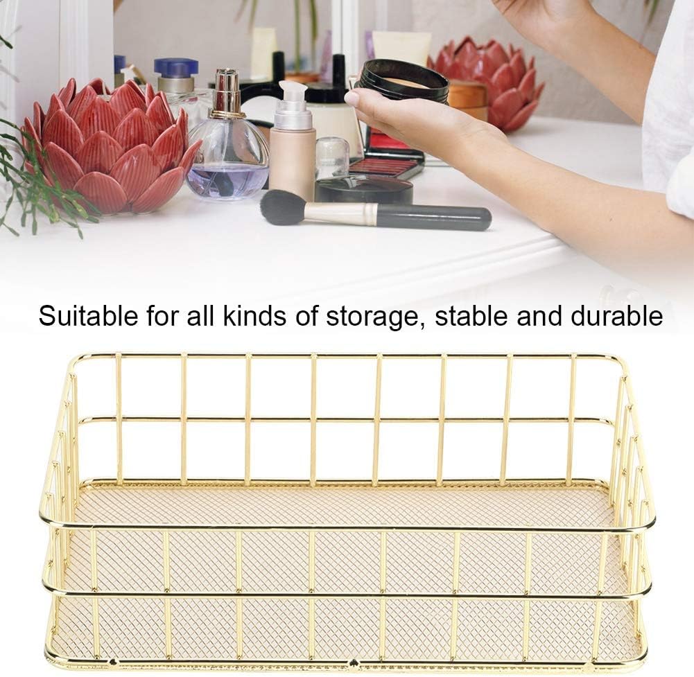 2Pcs Wire Mesh Baskets, 9.6 x 6.5in Golden Desktop Metal Storage Basket Iron Grid Storage Tray Net Basket Storage Bins