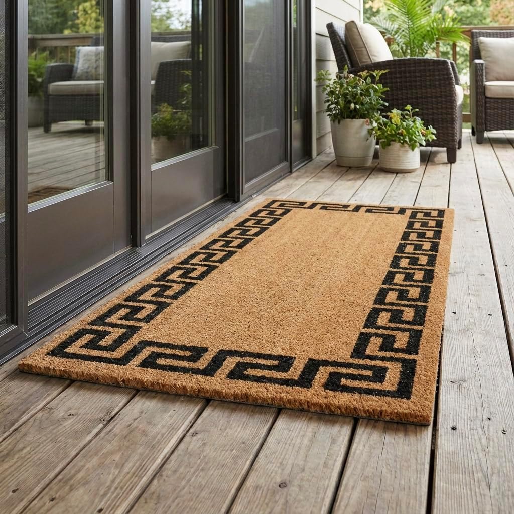 Kempf Greek Key Natural Coco Doormat, 22 by 47 by 0.5-Inch