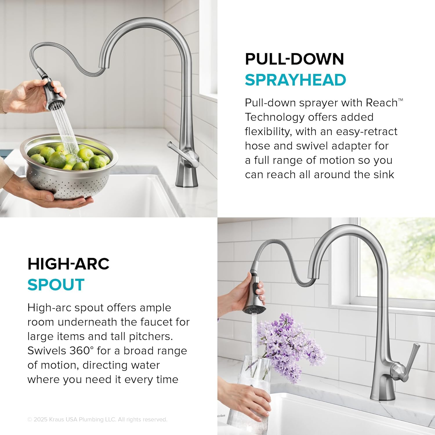 KRAUS Savan 2-Function Single Handle Pull Down Kitchen Faucet in Spot-Free Stainless Steel, KPF-4104SFS