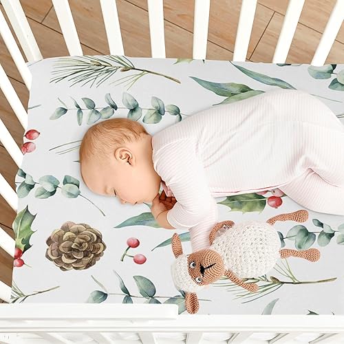 Miniatura 8 de Kigai Fitted Crib Sheet for Boys & Girls Christmas Pinecone Soft Breathable Unisex Baby Sheets for Standard Crib and Toddler Mattresses 39 x 27 in