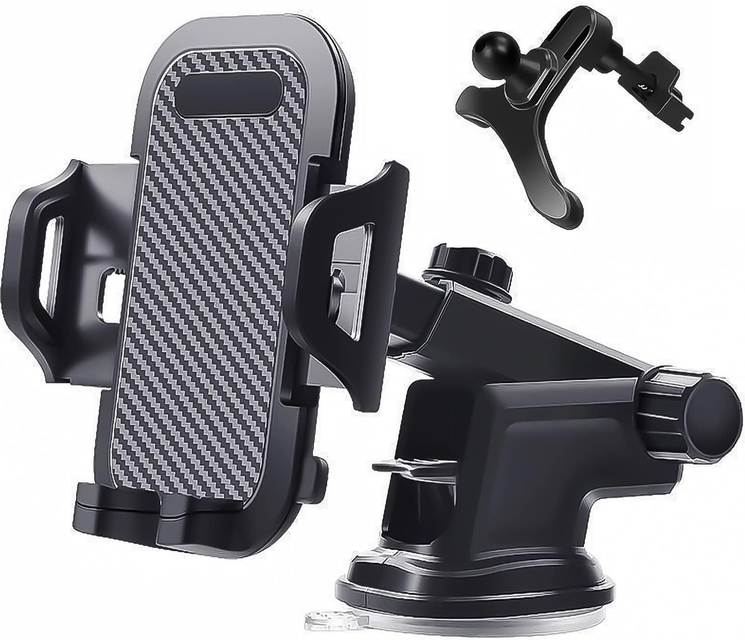 Car Phone Holder Mount Dashboard Windshield Air Vent Long Arm Strong Suction Cell Phone Car Mount Compatible with All iPhone & Android Cell Phones, Black