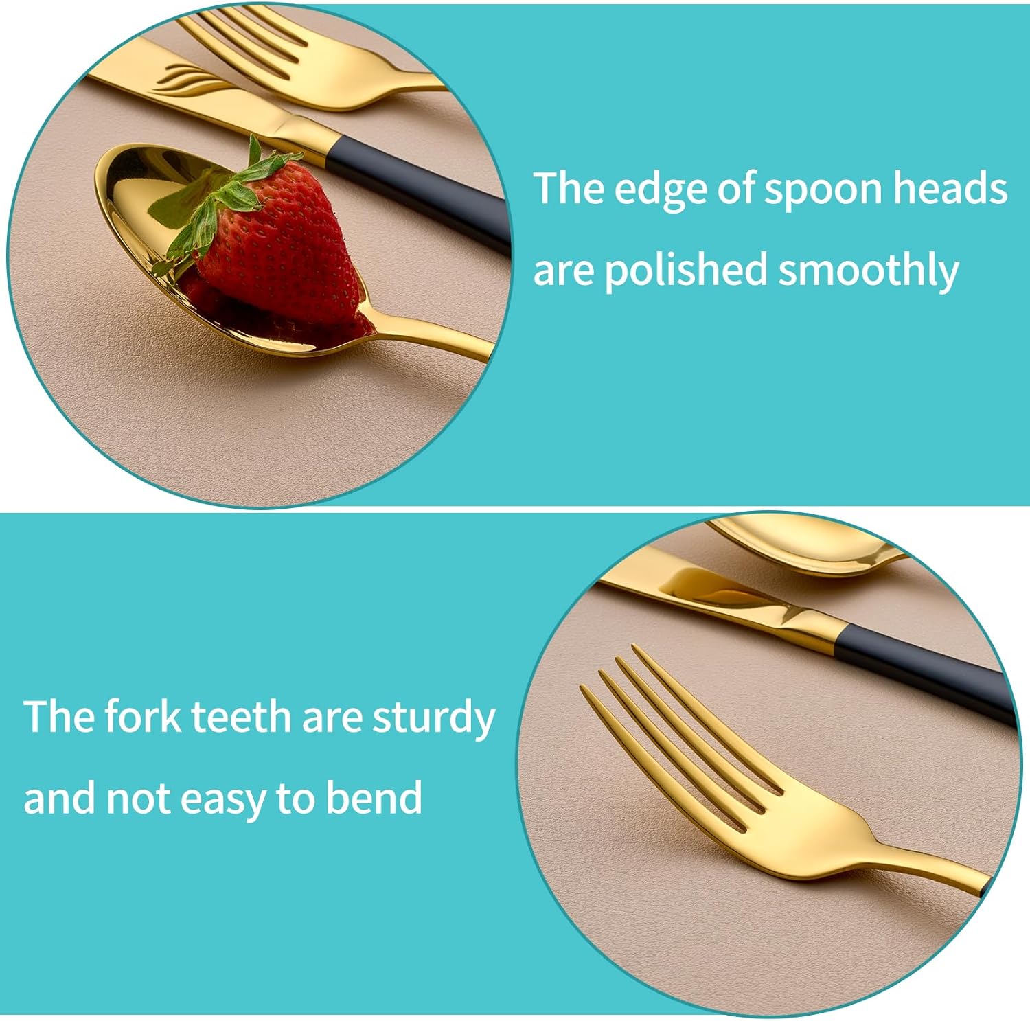 20-Piece Gold and Black Silverware Set for 4, 18/0 Stainless Steel Flatware Cutlery Utensils Set, Include Dinner Knives,Dinner Forks,Dinner Spoons,Salad Forks,Teaspoons,Dishwasher Safe