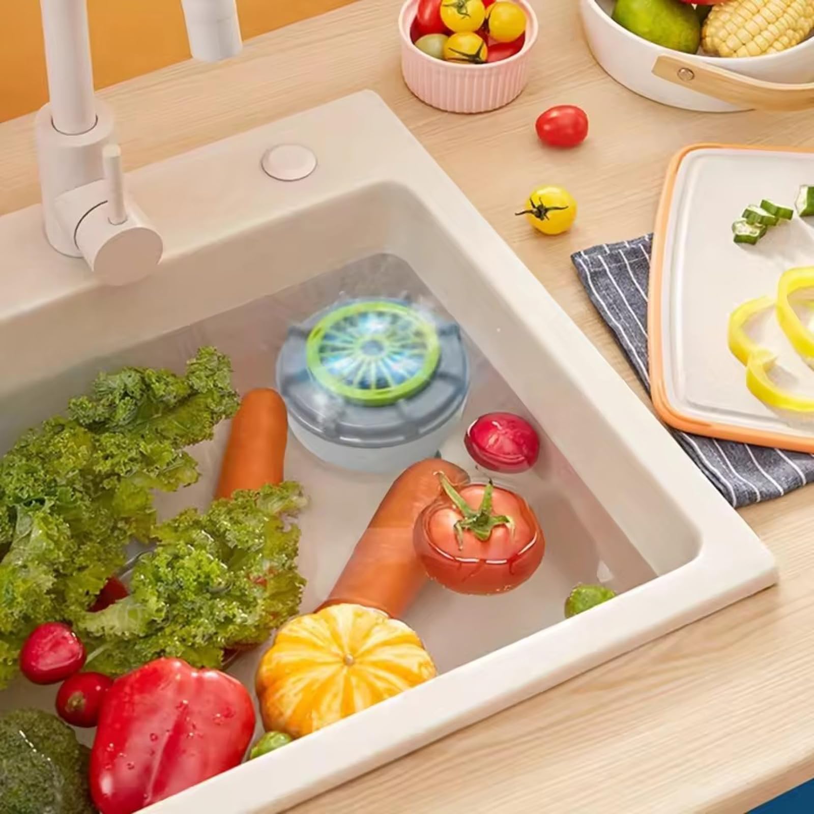 2026 Update Efficient Portable Fruit and Vegetable Washer, Rechargeable, Waterproof Automatic Cleaner with Swirl & Ultrasonic Tech for Fruits, Vegetables, Grains, Meat, Seafood, and Berries (USB) — view 4