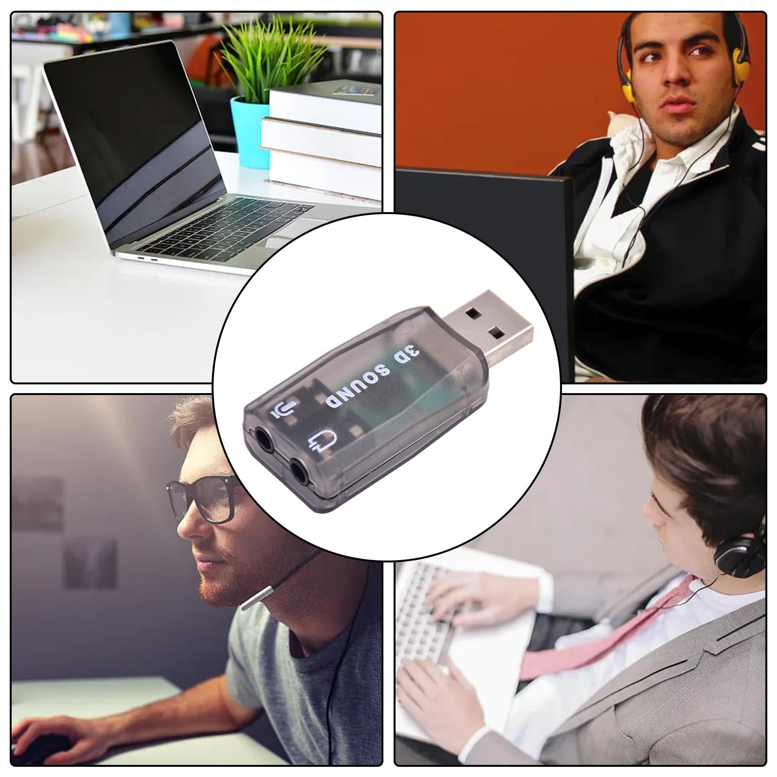 Adattatore Audio USB Stereo A 5.1 – Plug And Play Per PC E Laptop, 2 In 1 Cuffie/microfono, Migliora Suono Musica E Giochi