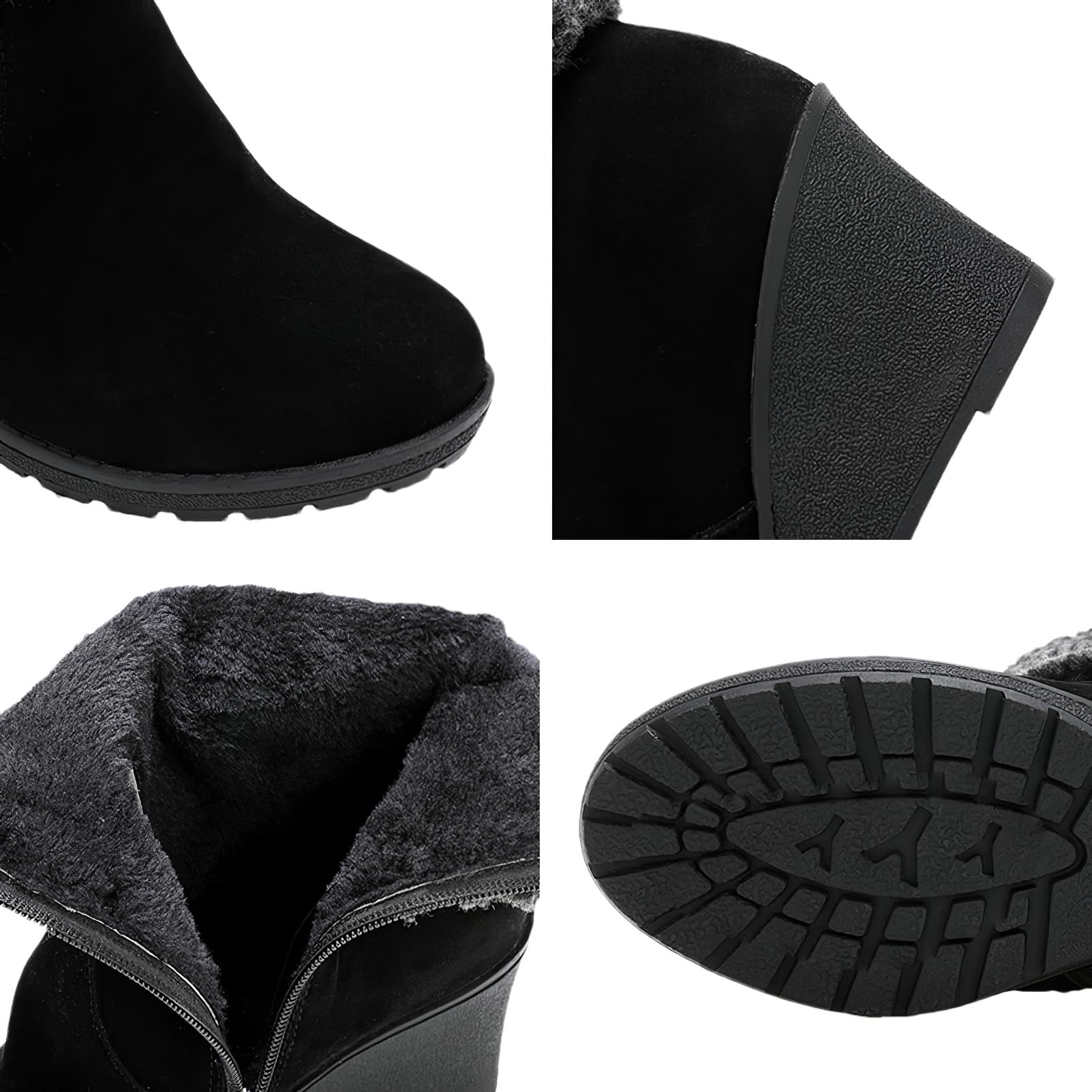 Donna Inverno Caldo Stivali con Pelliccia Cerniera Eleganti Stivaletti con Zeppa