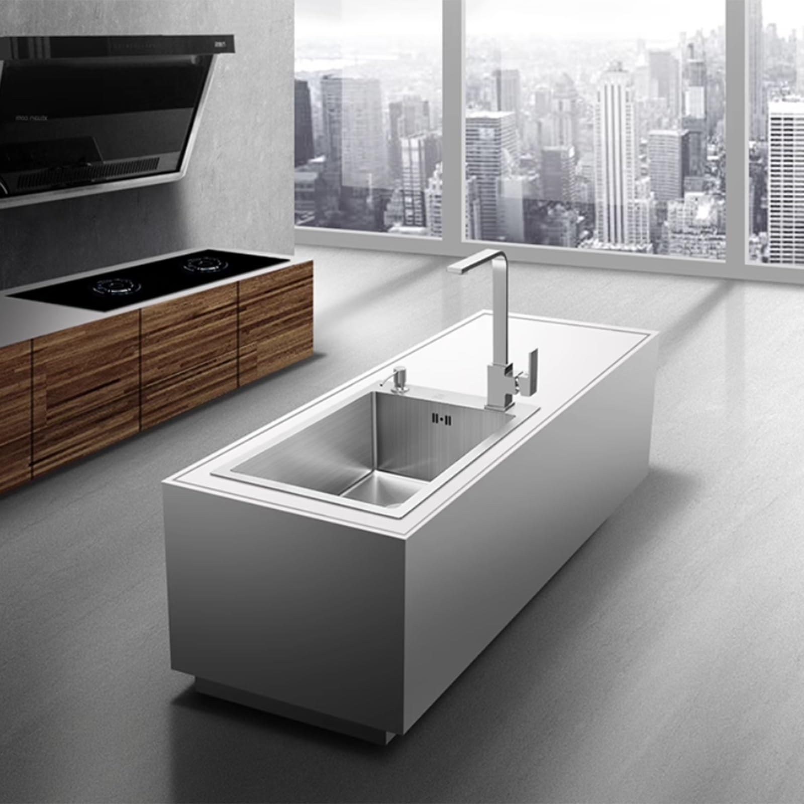 Cocina de Acero Inoxidable Plateada con sifón para Grifo, Lavabo Individual para Lavar Platos y Verduras, fácil de Limpiar (45 x 38 x 22 cm)