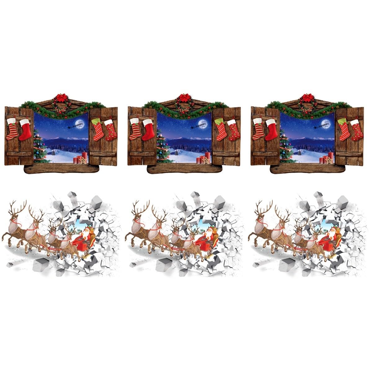 HOMSFOU 6 Pz Decalcomania Della Parete Di Natale 3d Adesivi Per Finestre Natalizie Arredamento Della Camera Dei Bambini Adesivo Per Finestra Con Scene Di Natale Adesivi Natalizi Decorare