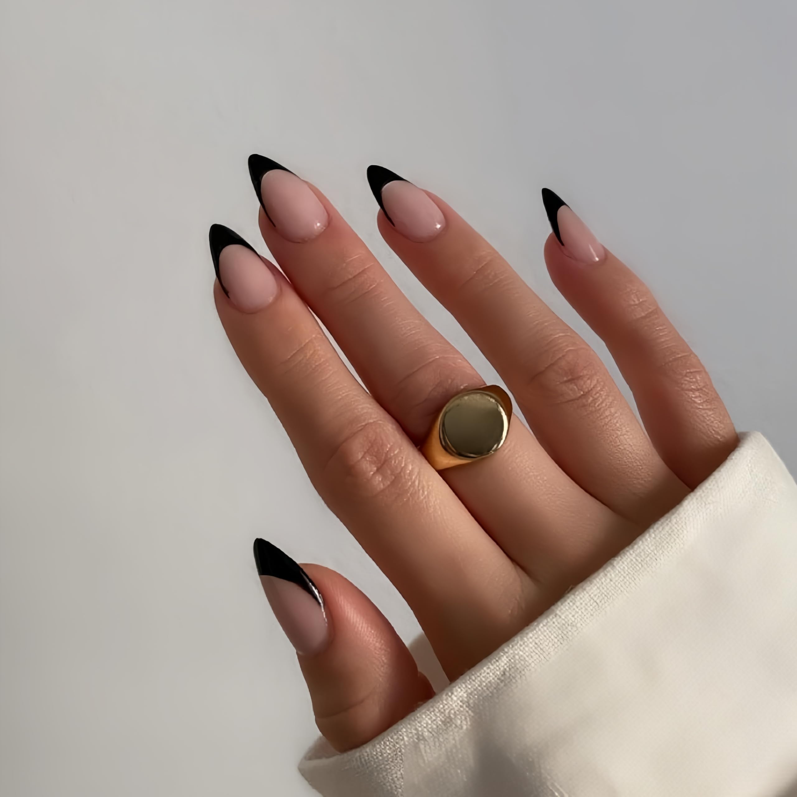 SXVME 30 Pcs Acrylic Press on Nails Short Almond, Black French Tip False Nails Short Pointed Stiletto - Image 3