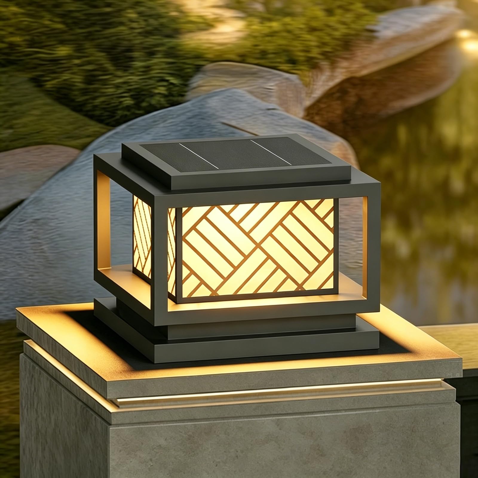 Outdoor Solar Post Lights With Remote LED Solar Lamp Post Light Waterproof Housing Gate Column Lighting Extra Large Pillar Lamps Modern Fence Deck Lantern For Entrance Deck Patio Pier Bollard Lighting