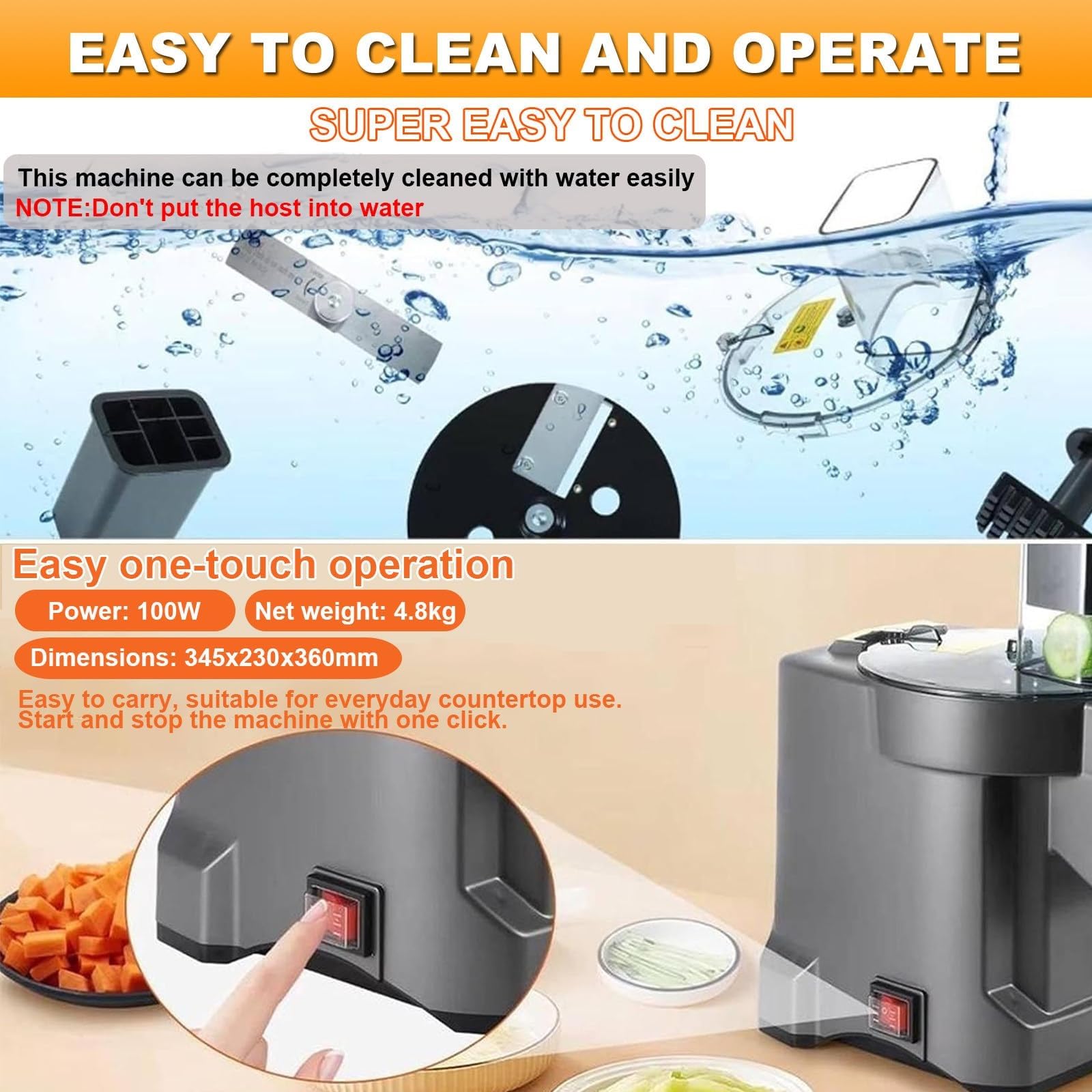 Picadora de Verduras multifunción, picadora eléctrica de Verduras, cortadora automática para rallar cebollas y Cortar Patatas con 4 Cuchillas.