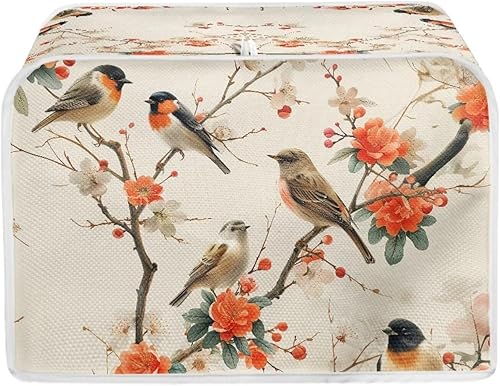 Miniatura 28 de Bulopur Cubierta de tostadora de 2 rebanadas de pintura de pájaros y flores, tostadora, panificadora, organizador de máquina, bolsa de protección