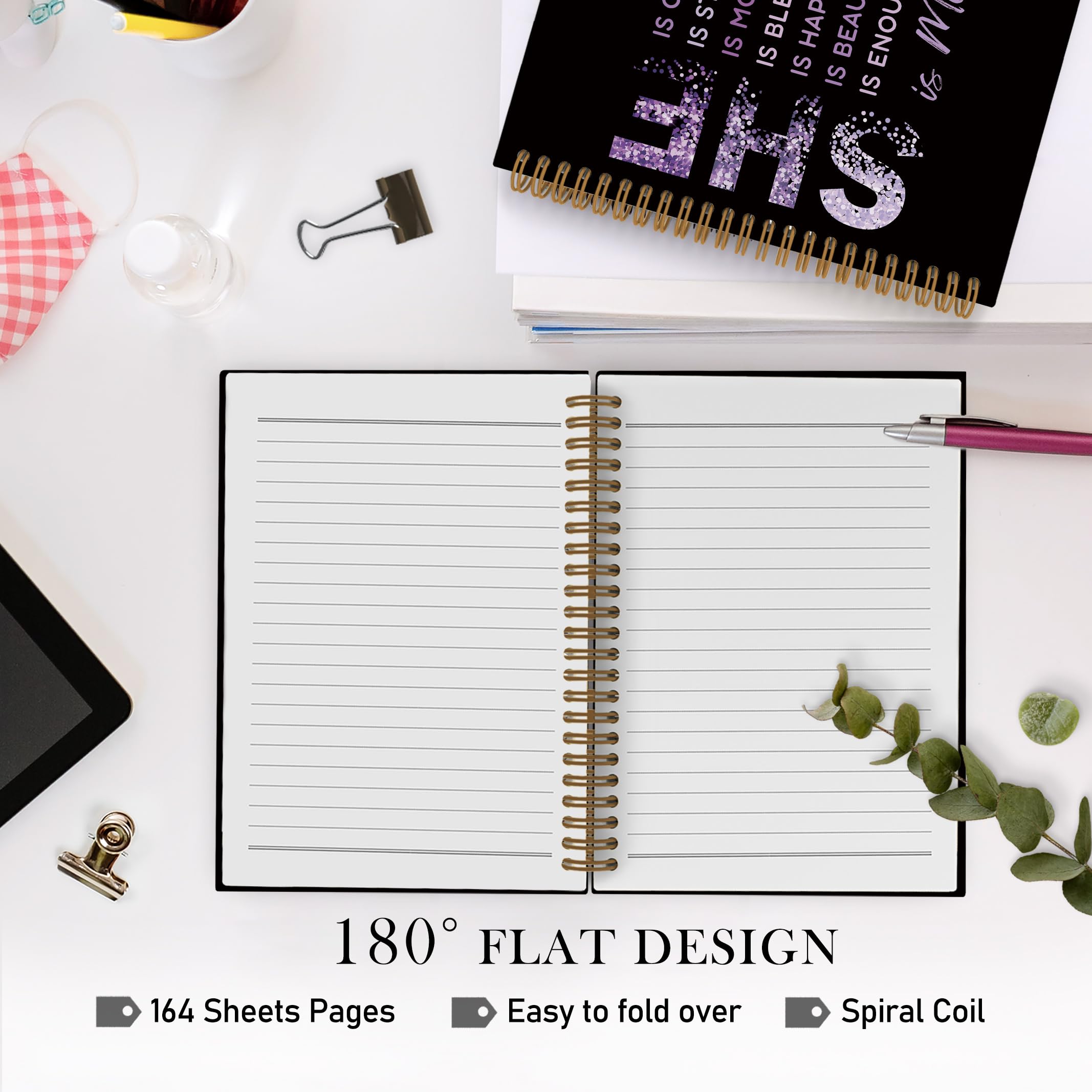 She Is Me Affirmations - Cuaderno en espiral con texto en inglés "She Is Me Affirmations", cuaderno inspirador para el cuidado personal, cuadernos de amor propio para el trabajo escolar