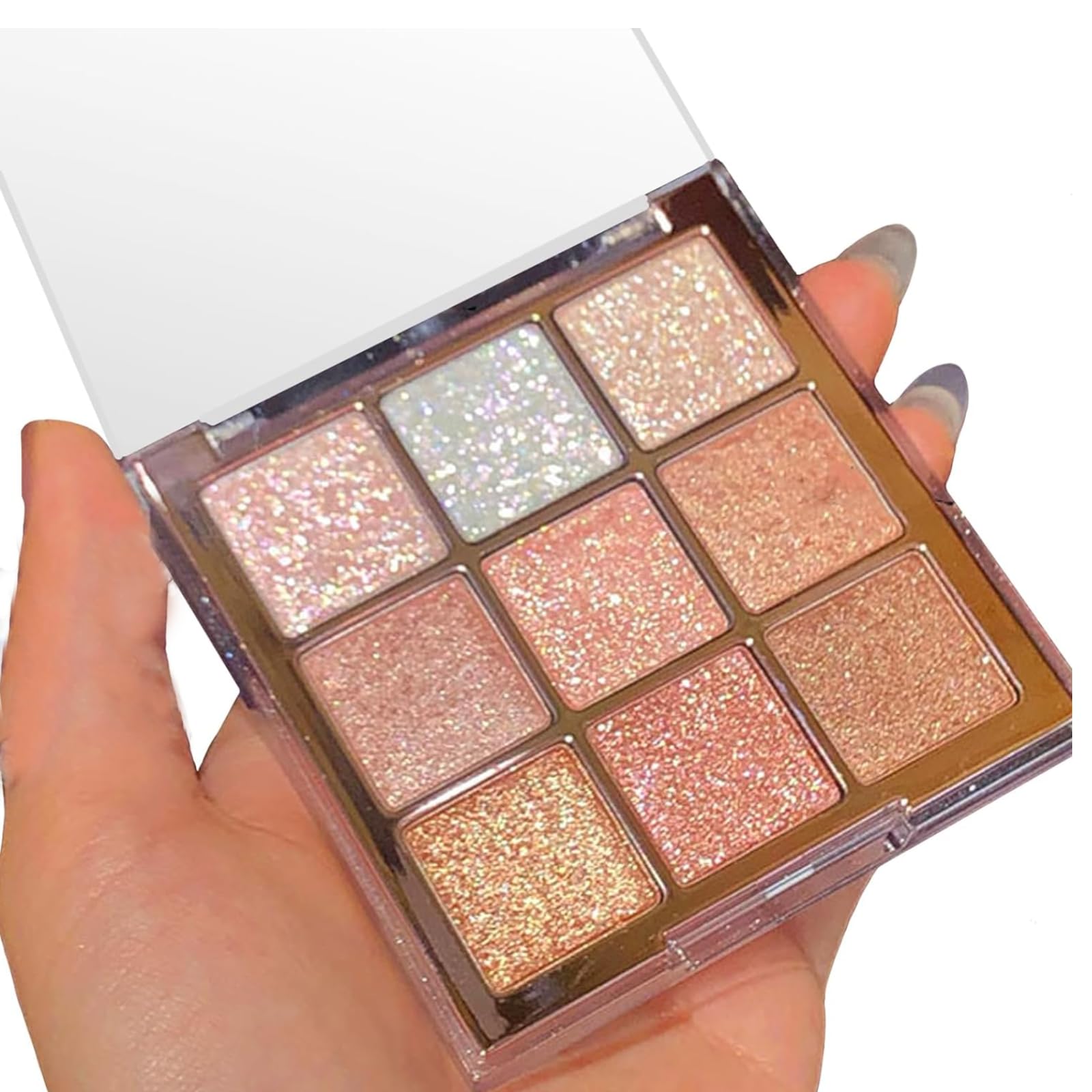 9 Colors Glitter Eyeshadow Palette, Natural Highly Pigmented Shimmer Eyeshadow for Women