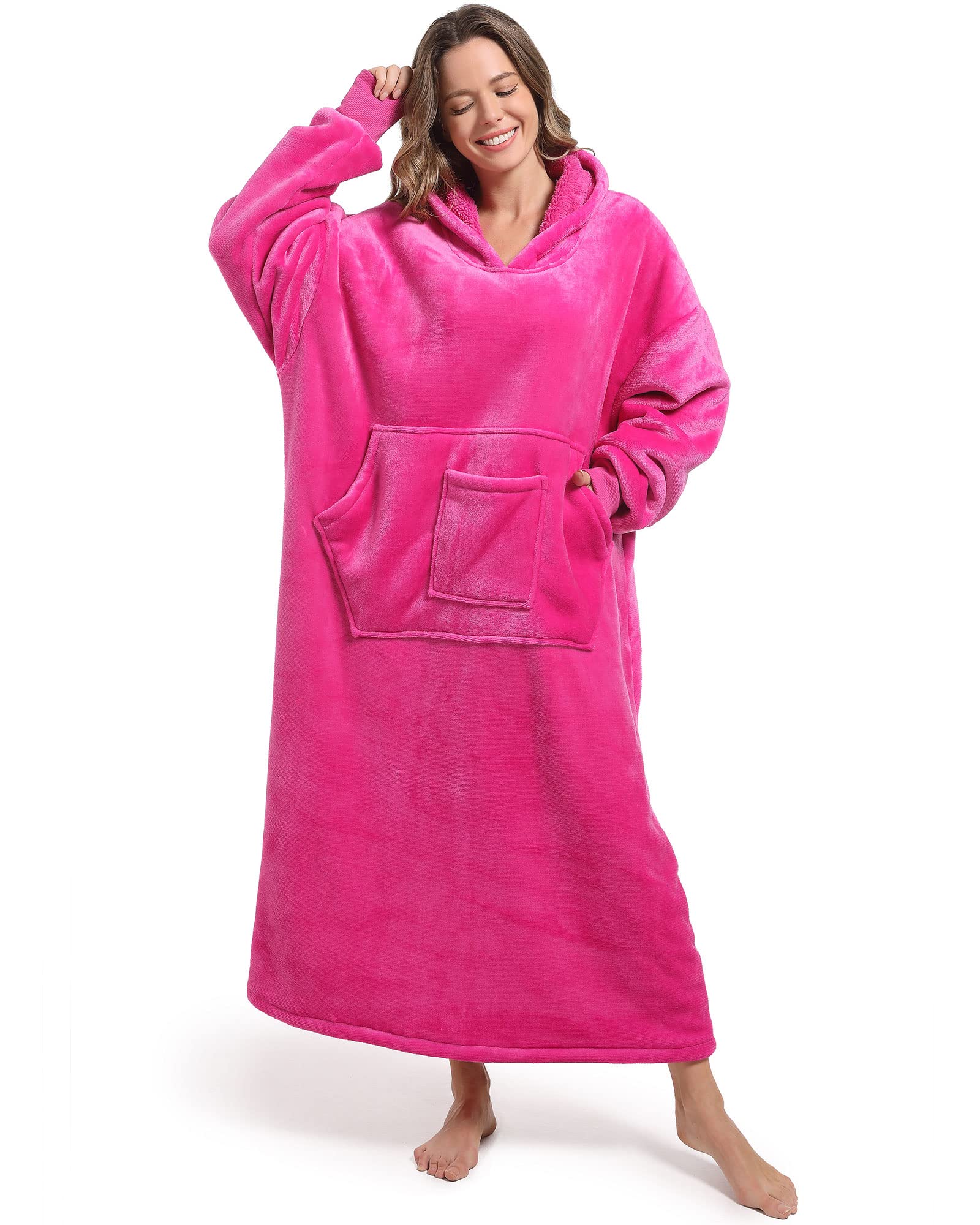 Oversized Wearable Blanket Sweatshirt for Women Men,Warm Cozy Fleece Sherpa Hooded Blanket with Deep Pockets for Adult Kids