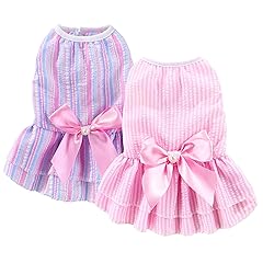 Dog Dress, Cute Pet Princess Dresses with Bright Color Design, Sweet Bowknot, Dog Clothes for Small Dogs Girl, Breathable & Lightweight, for Spring Summer, 2 Pack (Pink Purple, XX-Small)