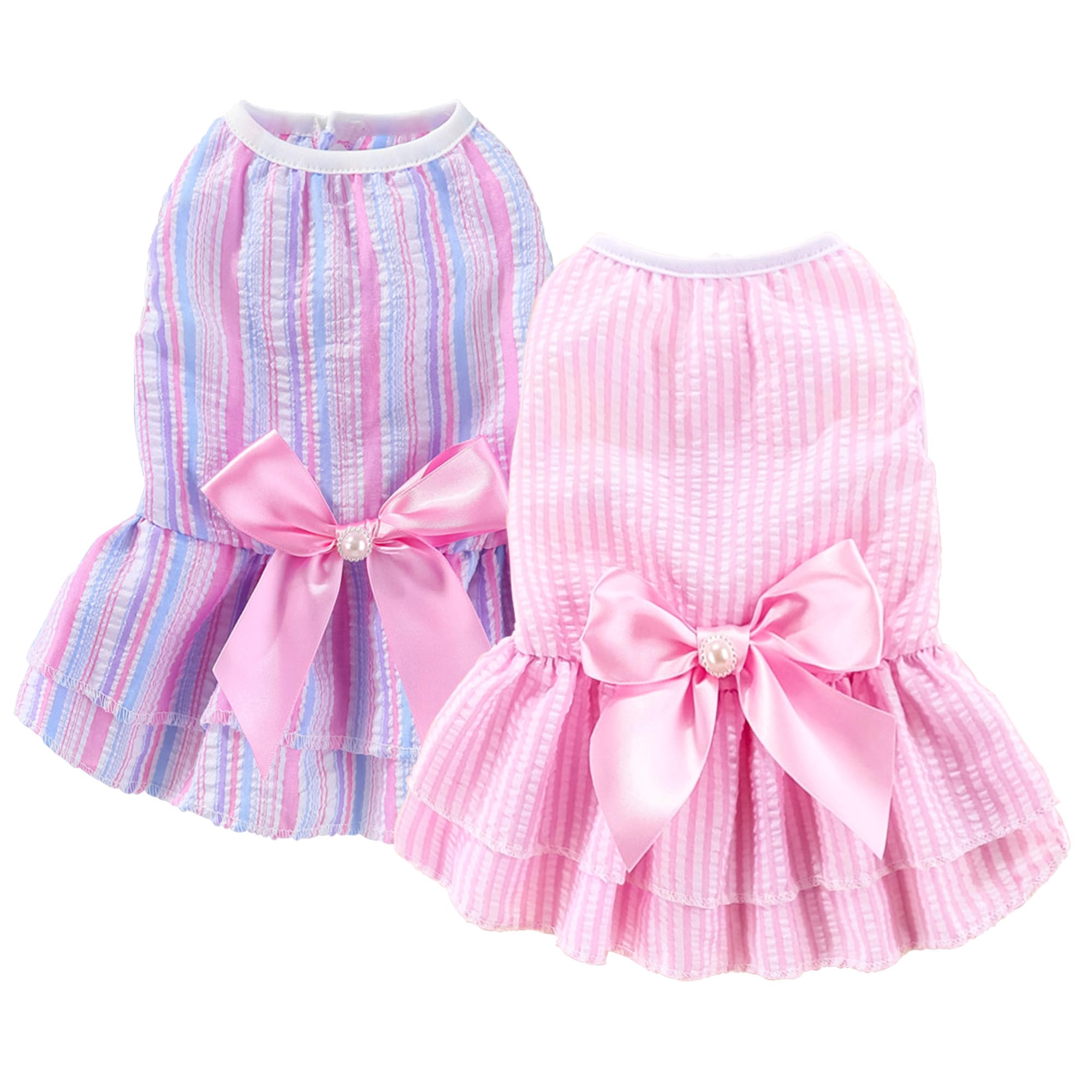 Dog Dress, Cute Pet Princess Dresses with Bright Color Design, Sweet Bowknot, Dog Clothes for Small Dogs Girl, Breathable & Lightweight, for Spring Summer, 2 Pack (Pink Purple, XX-Small)