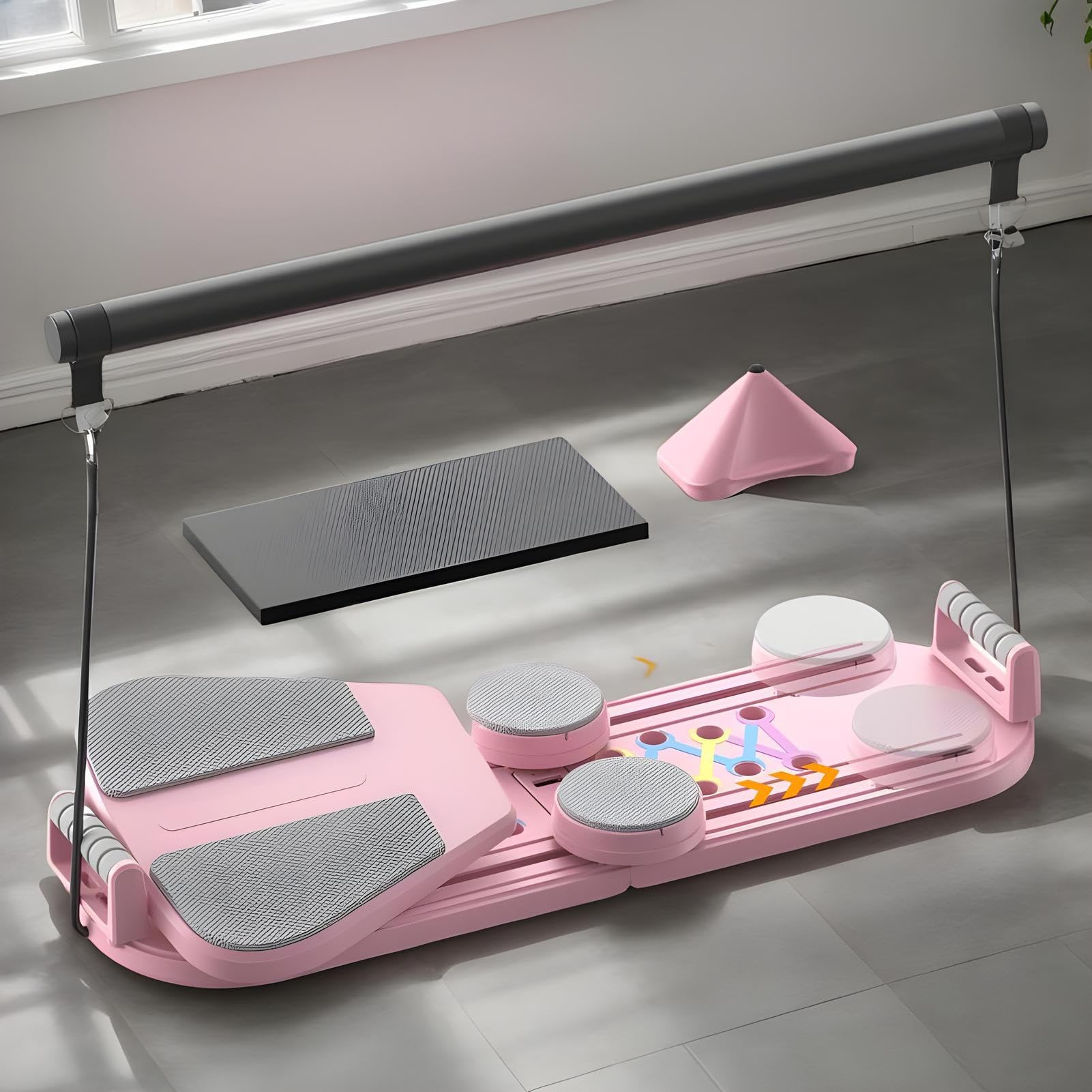 Tabla de Pilates Plegable,Equipo de Fitness 5 en 1 | Ayuda De Entrenamiento Abdominales para Mujeres Hombres Adultos Principiantes Amantes de Fitness y Yoga en Casa Gimnasio Estudio