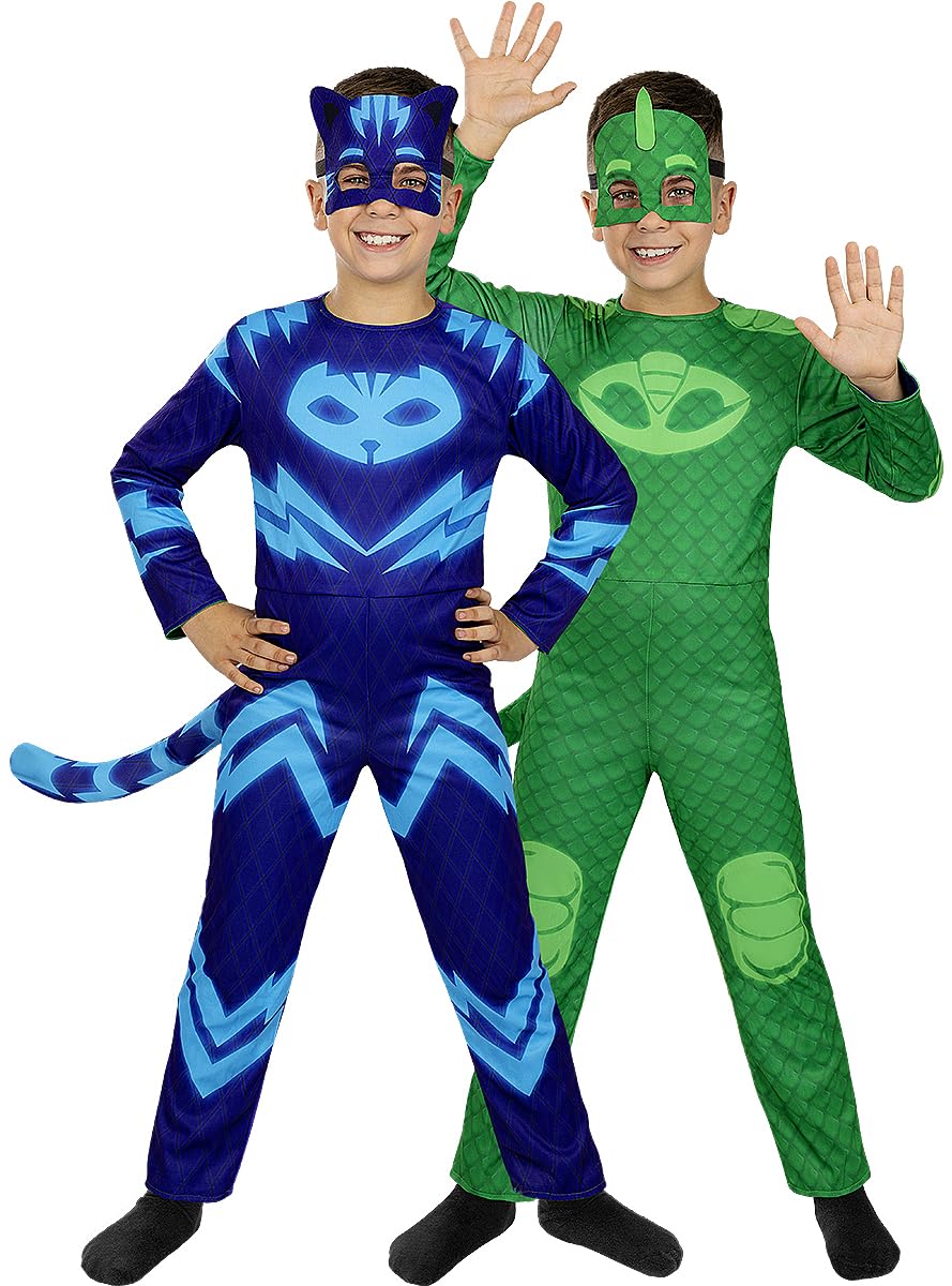Funidelia | Disfraz de Gatuno y Gekko reversible - Pj Masks para niño Dibujos Animados - Disfraz para niños y divertidos accesorios para Fiestas, Carnaval y Halloween - Azul