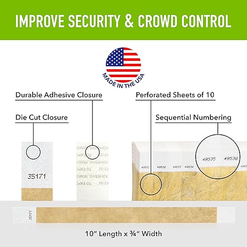 Miniatura 2 de WristCo Pulseras Tyvek de oro metálico profundo de 34 pulgadas paquete de 100 pulseras de papel para eventos