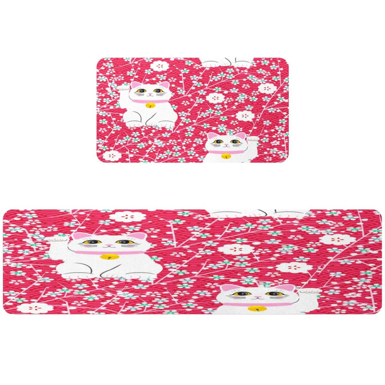 Tapis de cuisine Maneki Neko absorbant lavable lot de 2 style japonais