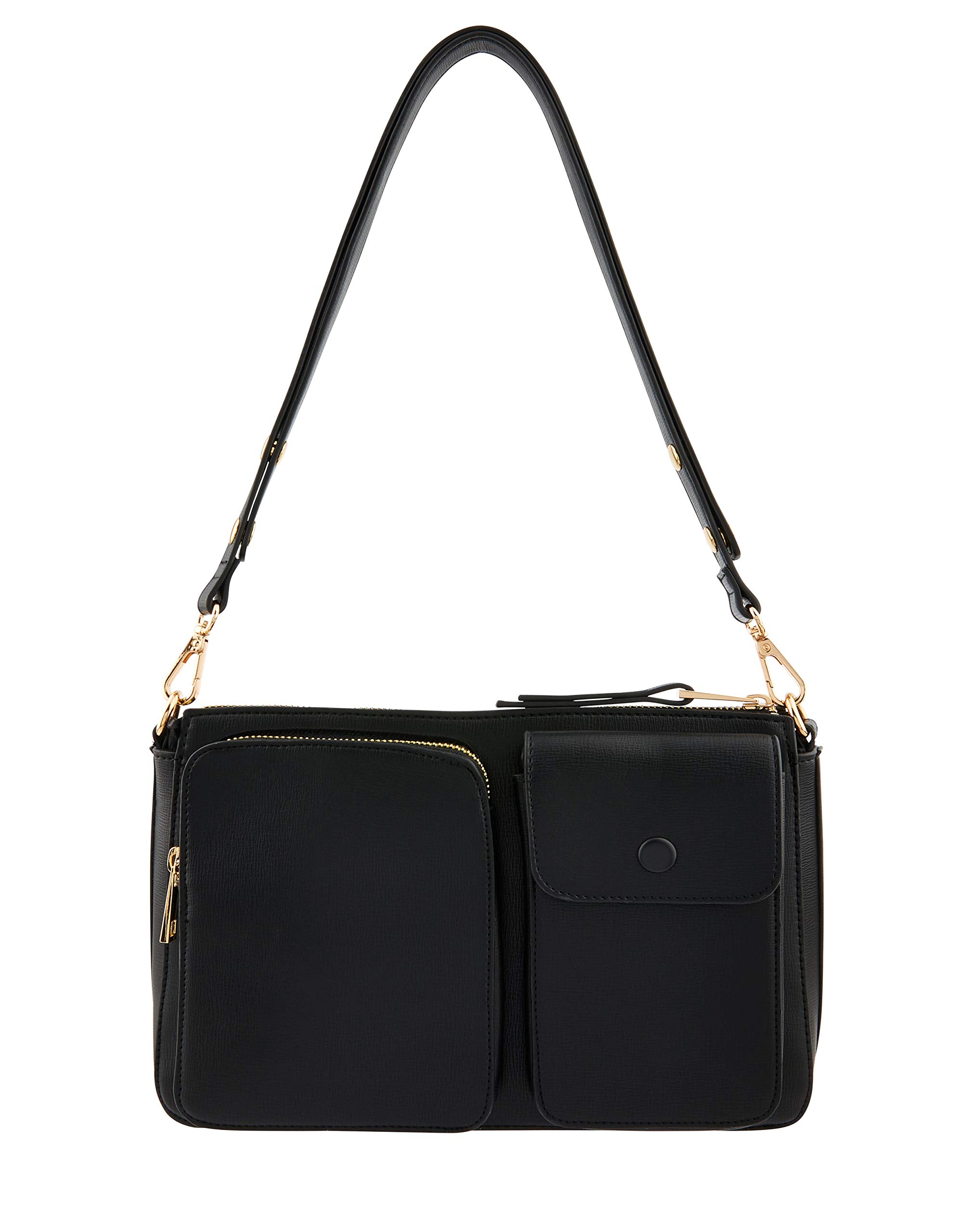 Accessorize LondonWomen's Utility Multi Pocket Adjustable Shoulder Sling Bag, Black