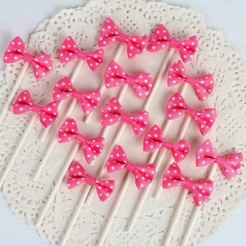 Bow Cupcake Toppers Children's Birthday Baby Shower Party Bow Dots Cupcake Toppers Cake Decoration Supplies Pack of 18