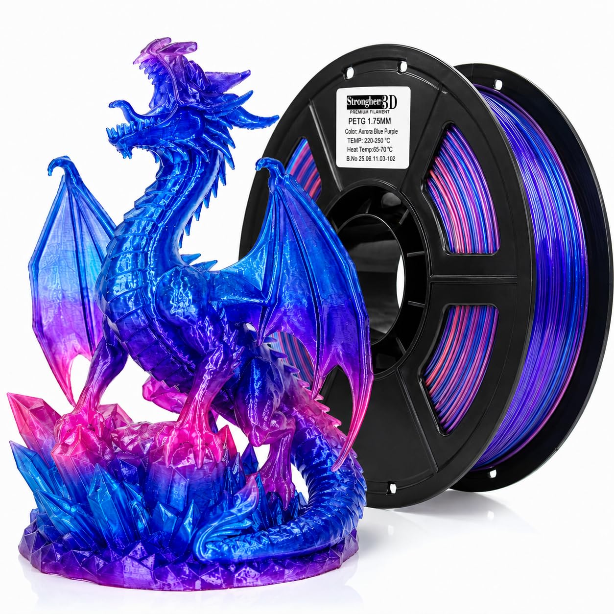 PETG 3D Printer Filament 1.75mm,Multi Color,Translucent Blue Purple Pink,Rainbow,Fast Color Changing petg Filament 1.75mm,1kg(2.2lbs) Accuracy +/-0.05mm