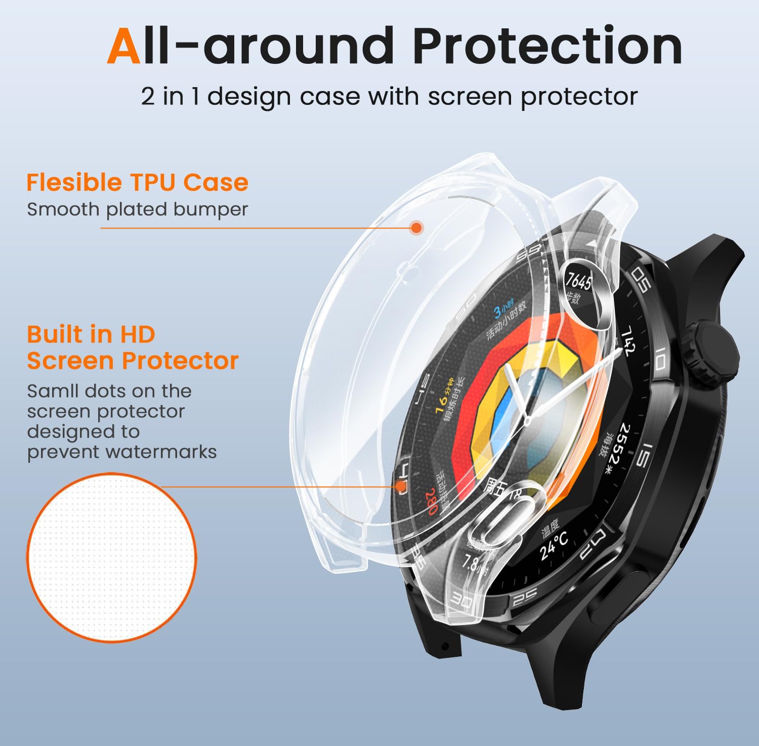 ivoler 3 sztuki etui z folią ochronną do Huawei Watch GT 5 46 mm, pełne pokrycie, odporne na uderzenia i zarysowania, ultracienkie, miękkie etui ochronne z termoplastycznego poliuretanu (TPU), 2
